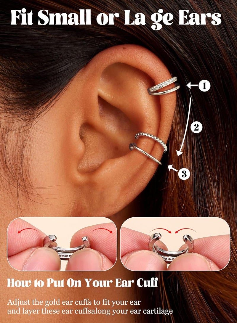 Fansilver 3Pcs Ear Cuff Earrings for Women Non Piercing14K Gold Plated Ear Cuffs Clip on Cartilage Earrings Adjustable Fake Earrings Lightweight - Image 3